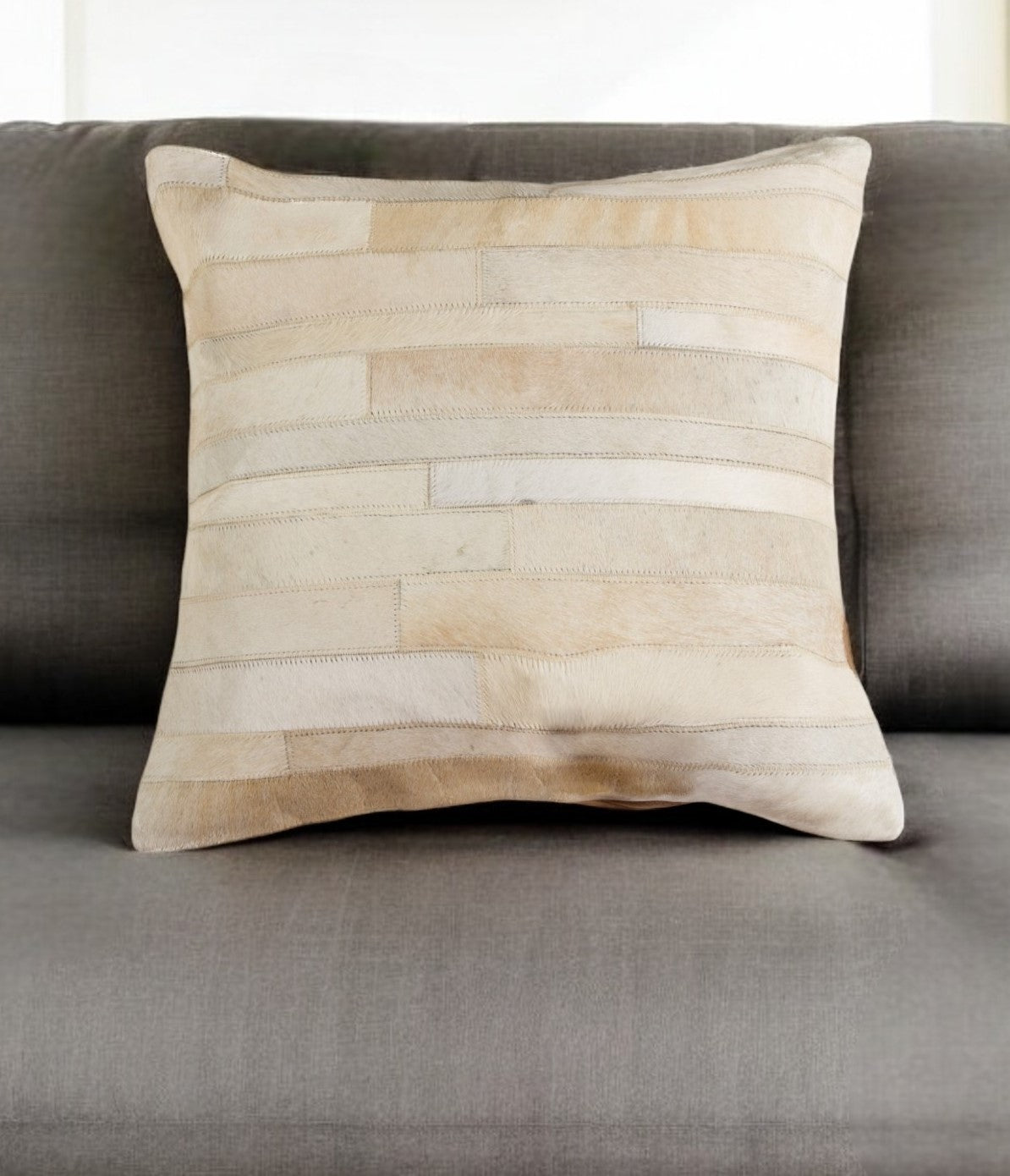 18" Tan Cowhide Throw Pillow-0