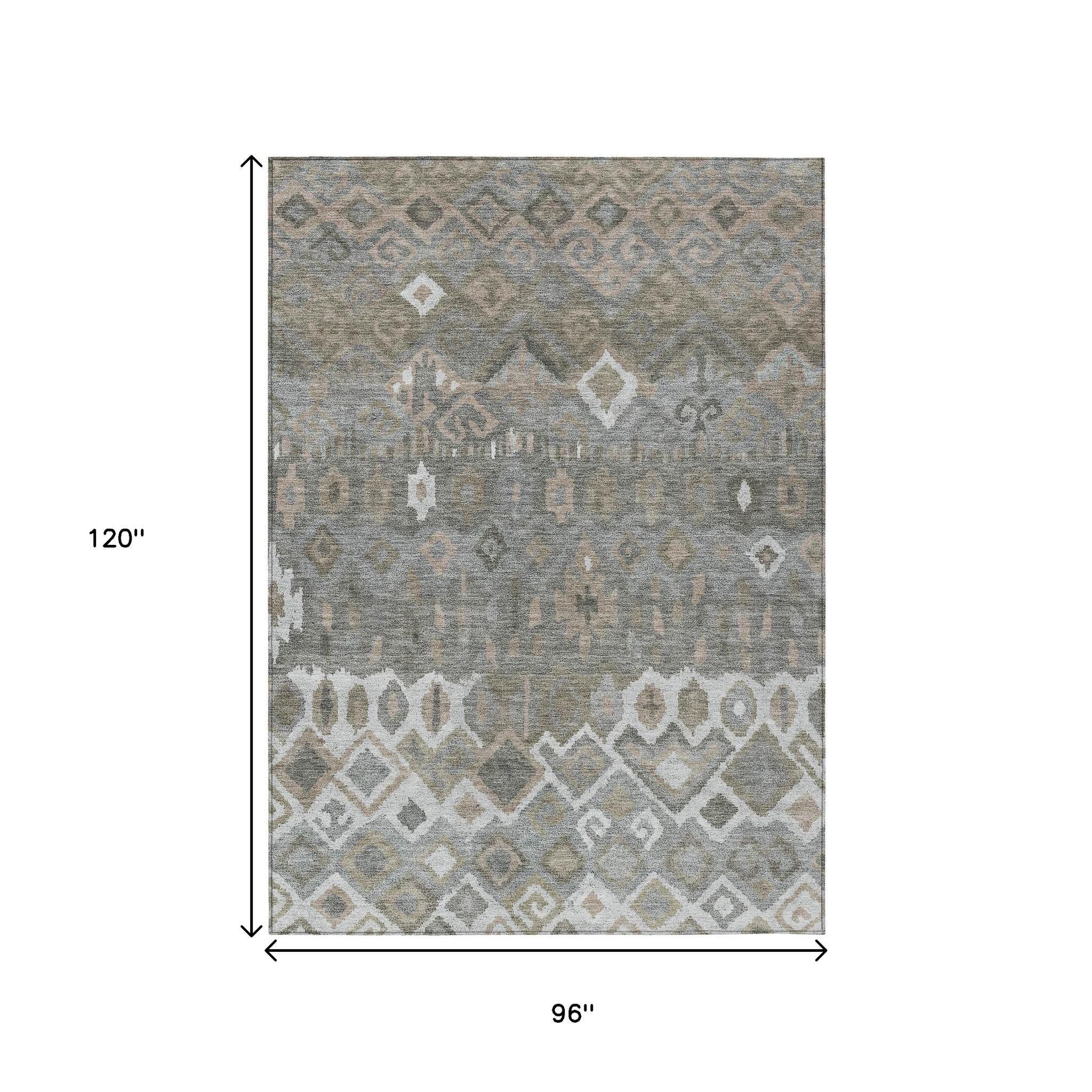 8' X 10' Pewter Ivory And Tan Geometric Washable Indoor Outdoor Area Rug-2