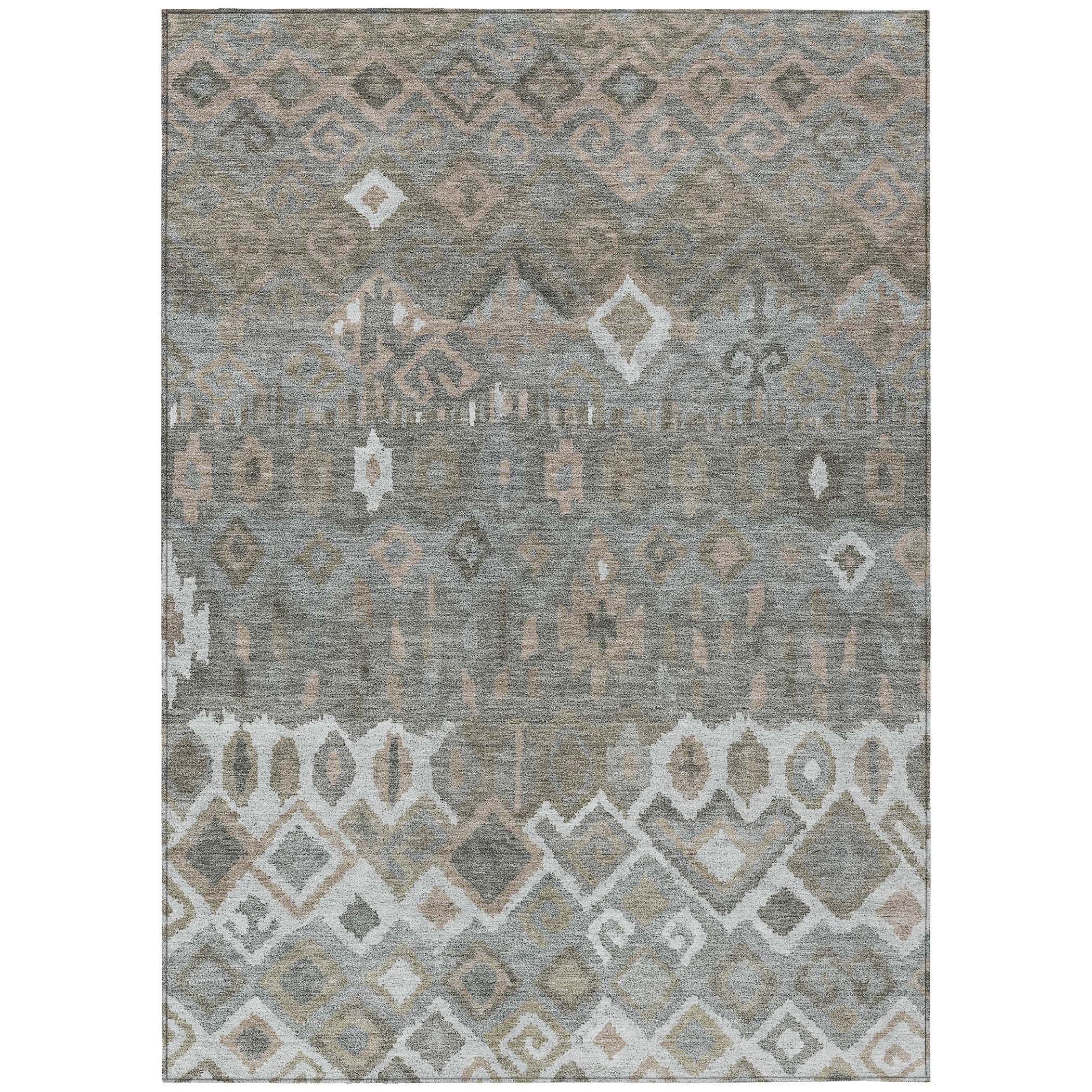 8' X 10' Pewter Ivory And Tan Geometric Washable Indoor Outdoor Area Rug-1